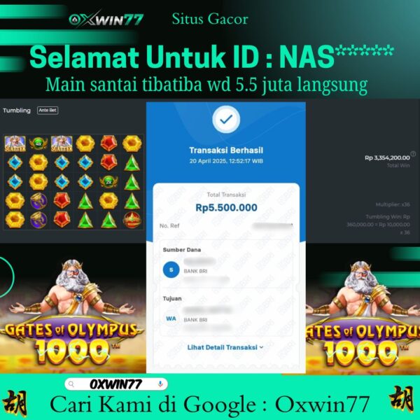 OXWIN77 JACKPOT SLOT GACOR GATES OF OLYMPUS Rp. 5.500.000,- LUNAS