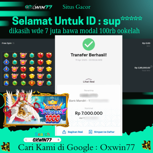 OXWIN77 JACKPOT SLOT GACOR Starlight Princes 1000 Rp. 7.000.000,- LUNAS