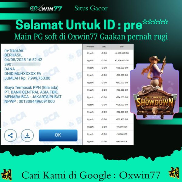 OXWIN77 JACKPOT SLOT GACOR WILD BOUNTY SHOWDOWN Rp. 8.000.000,- LUNAS