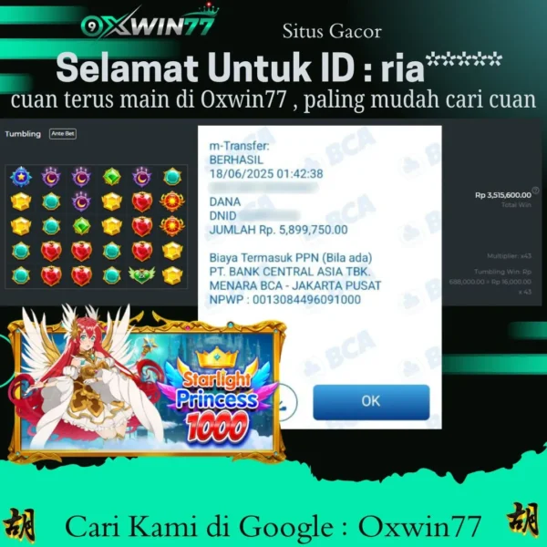 OXWIN77 JACKPOT SLOT GACOR STARLIGHT PRINCESS 1000 Rp. 5.900.000.000,- LUNAS